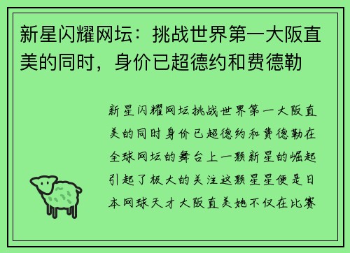 新星闪耀网坛:挑战世界第一大阪直美的同时,身价已超德约和费德勒 新星闪耀网坛:挑战世界第一大阪直美的同时,身价已超德约和费德勒